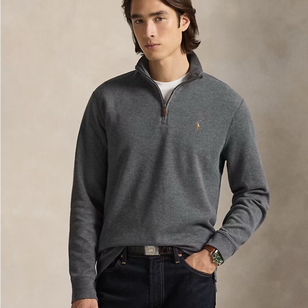Ralph Lauren Polo Luxury Grey Jersey Quarter-Zip Pullover Sweater - XXL
